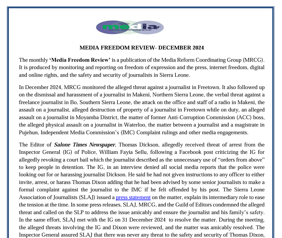 MEDIA FREEDOM REVIEW- DECEMBER 2024