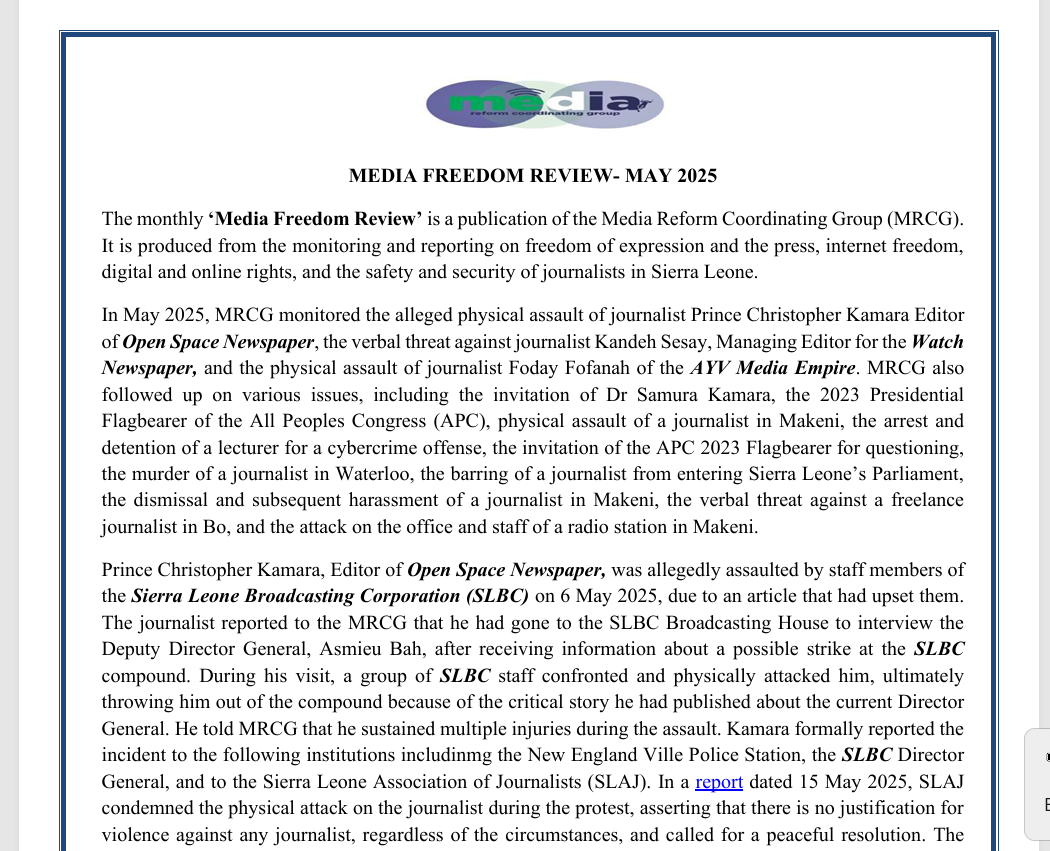 MEDIA FREEDOM REVIEW- MAY 2025