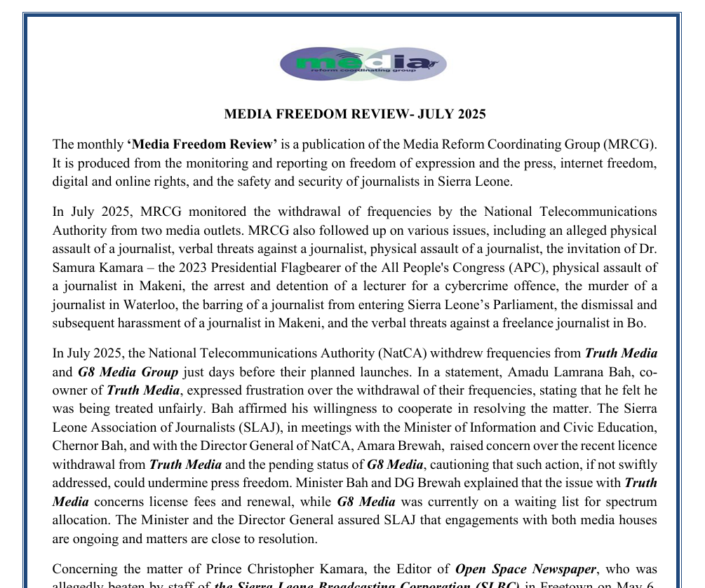 MEDIA FREEDOM REVIEW – JULY 2025