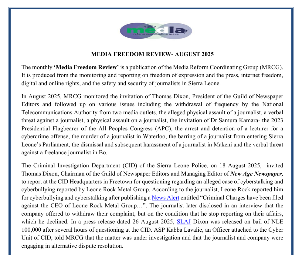 MEDIA FREEDOM REVIEW – AUGUST 2025