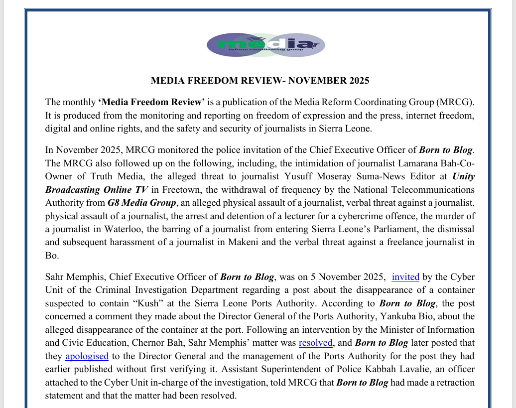 MEDIA FREEDOM REVIEW – NOVEMBER 2025