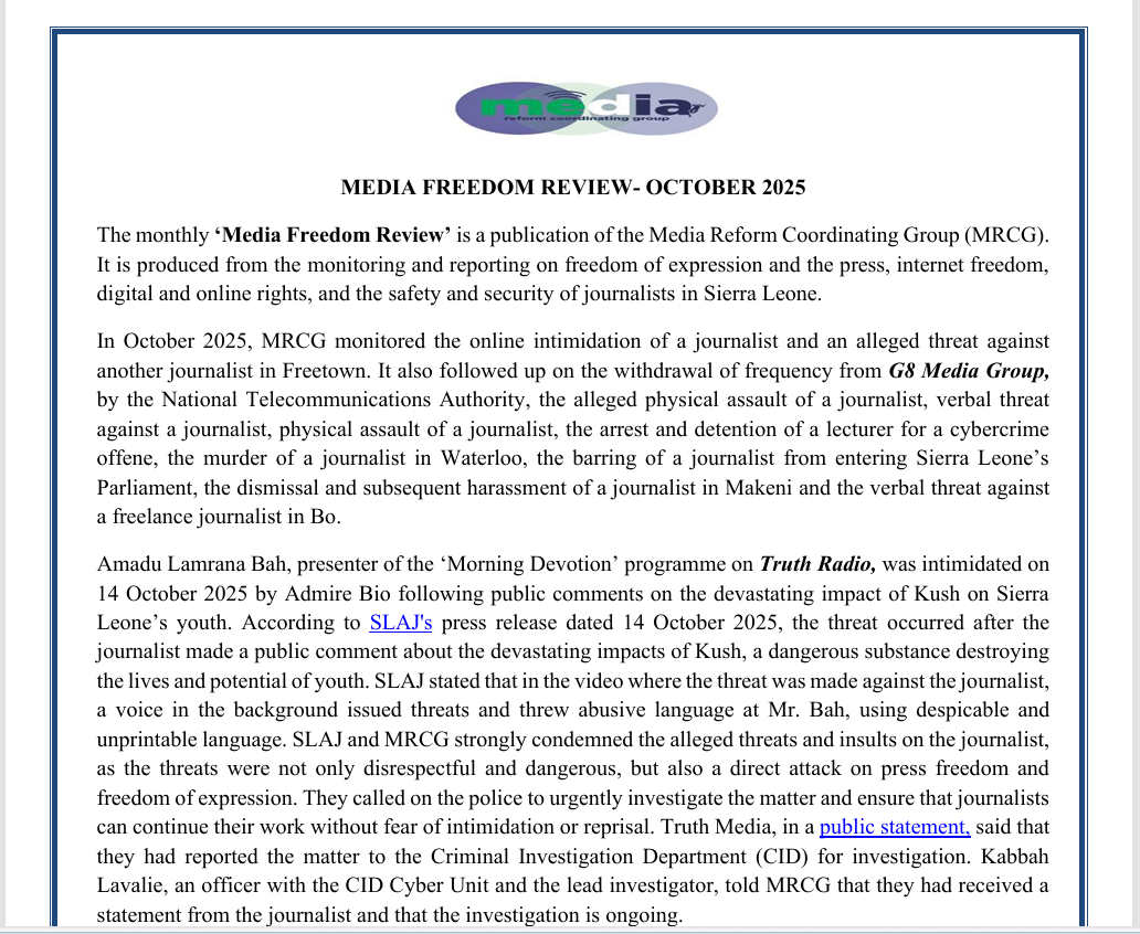 MEDIA FREEDOM REVIEW – OCTOBER 2025