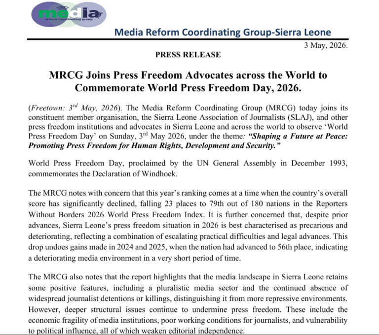 MRCG Joins Press Freedom Advocates across the World to Commemorate World Press Freedom Day, 2026.